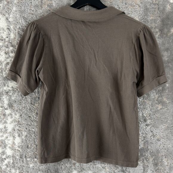 Truly Madly Deeply Size S Casual V Neck Top Brown Short Sleeve Pullover - Picture 3 of 7
